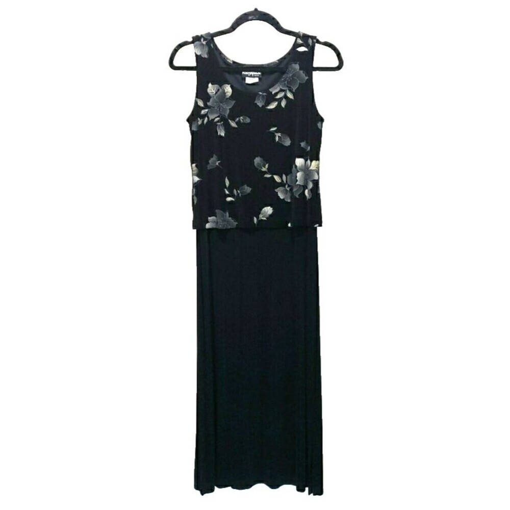 Positive Attitude Maxi Dress 4P 4 Petite Black Silver Glitter Floral